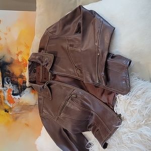 GUESS Vintage Brown Leather Jacket Size Small